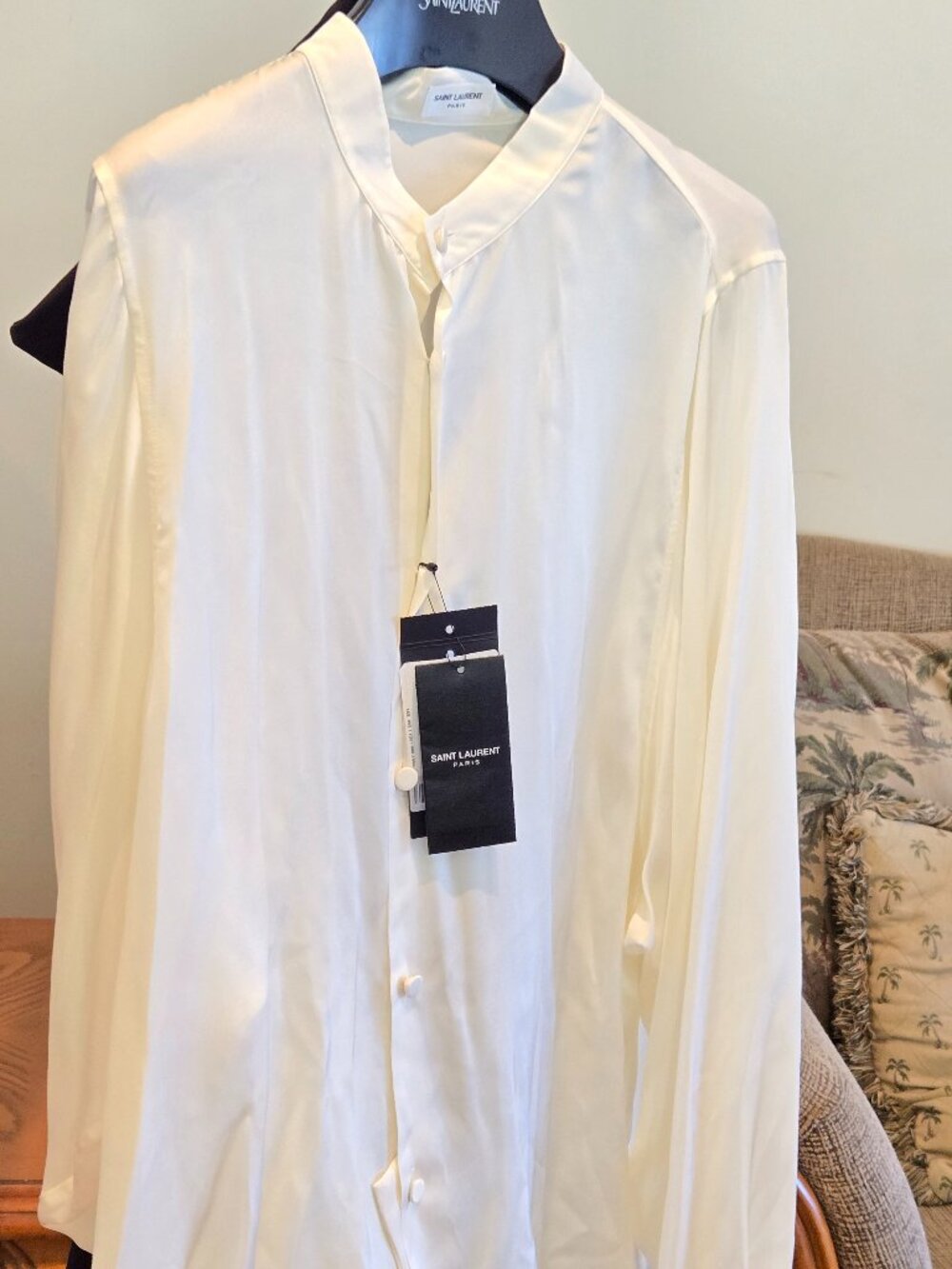 NWT SAINT LAURENT - Silk-Charmeuse Shirt including garment bag and hanger